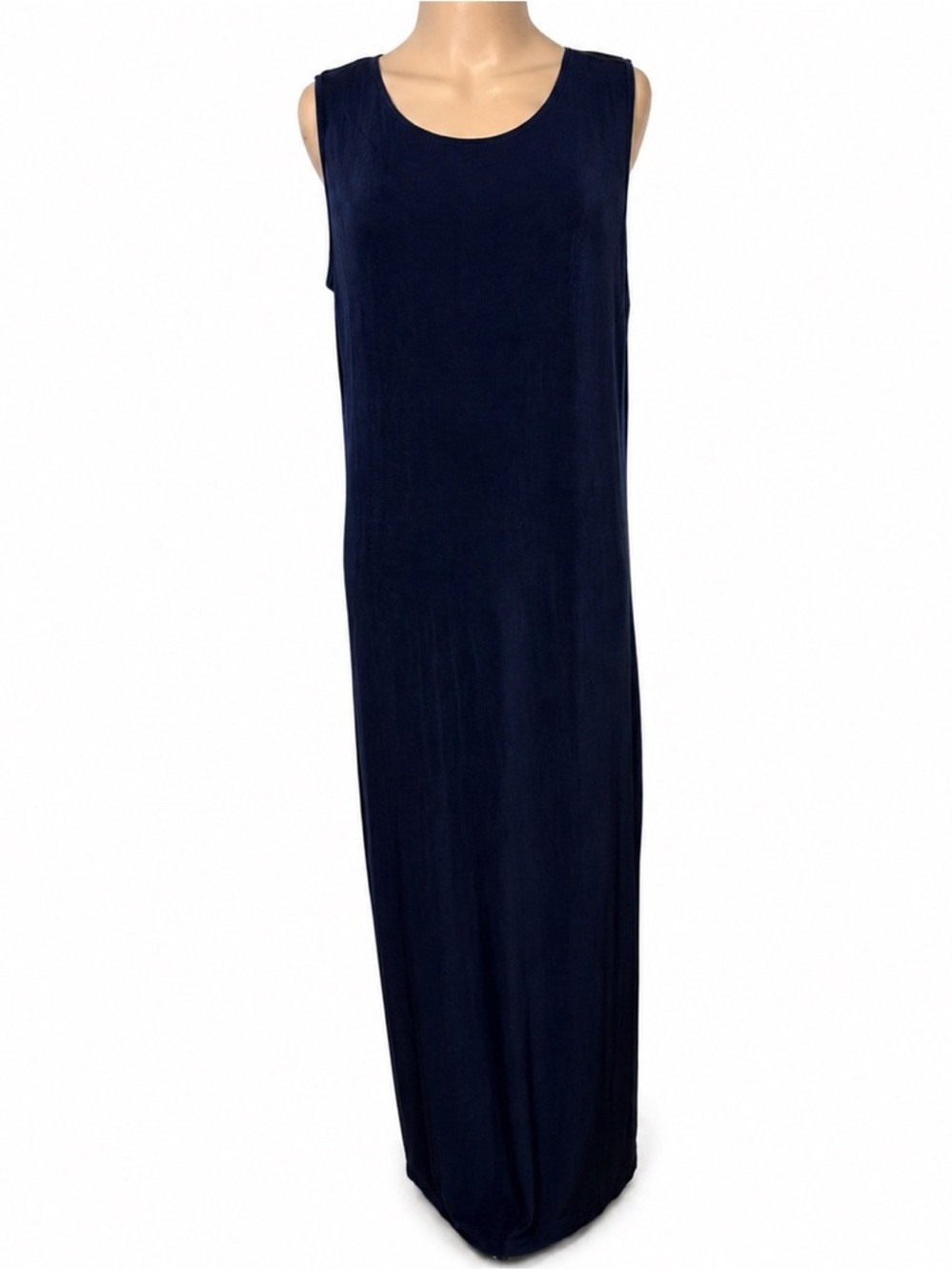 Citiknits Navy Blue Sleeveless Maxi Dress Size L Stretch Minimalist USA